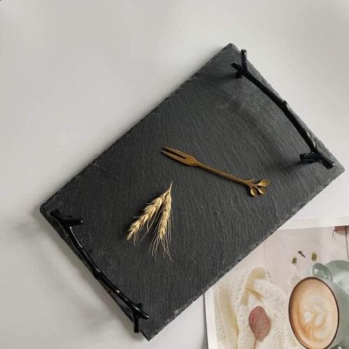 Black Slate Serving Tray, Sushi Cheese Cupcakes Stone Board for Kitchen Parties