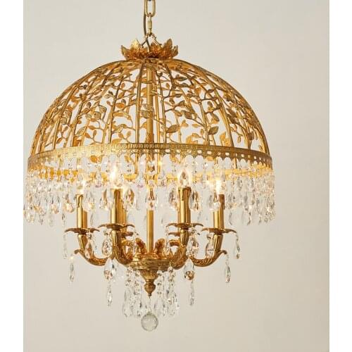 French copper crystal chandelier European villa palace lamp living room bedroom dining room entrance hall lighting
