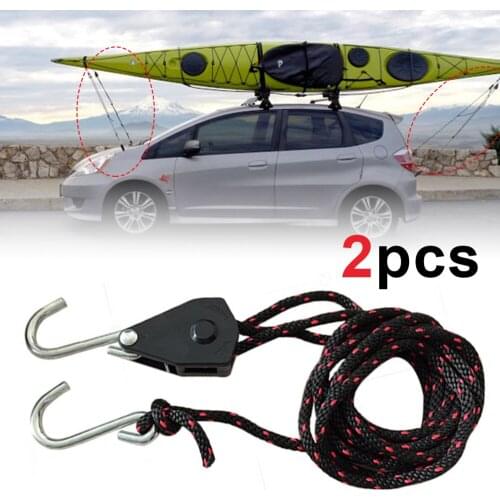 2 PCS 1/4" 136KG Loaded Pulley Ratchets Kayak and Canoe Boat Bow and Stern Rope Lock Tie Down Strap Duty Fast Adjustable Hanger