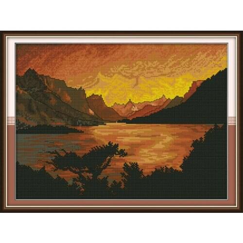 Joy Sunday Cross Stitch Kits Printed Fabric 11&14CT Evening Landscape Cross Stitch Needle Crafts DIY Handmade Gift Wall Painting