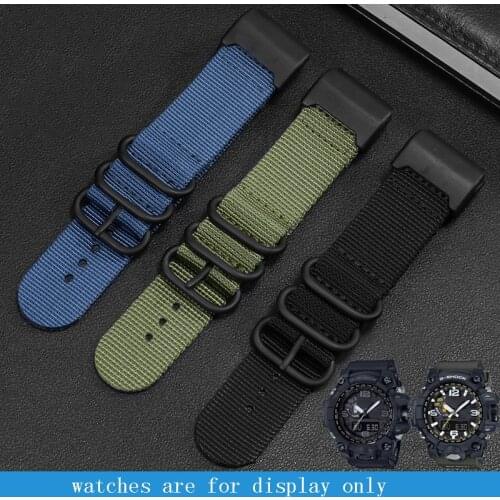 Nylon watch band 24mm black blue wristband Replacement strap for G SHOCK GWG-1000GB sport canvas mens bracelet