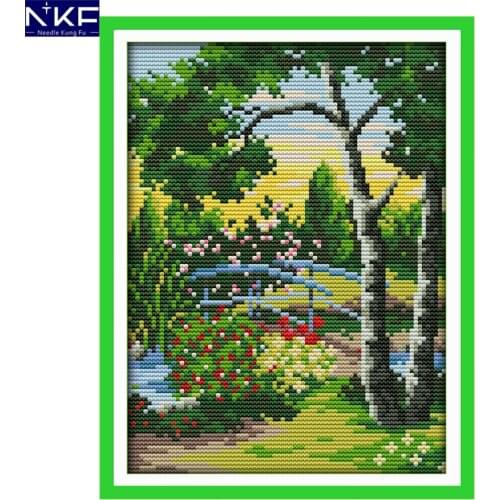 NKF The Corner of The Park Stamped Cross Stitch Pattern DIY Kits Needlework Embroidery Set Chinese Cross Stitch for Home Decor