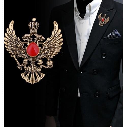 New Vintage Eagle Crown Crystal Brooch Pin Animal Lapel Pins Mens Suit Coat Badge Corsage Luxulry Jewelry Accessories
