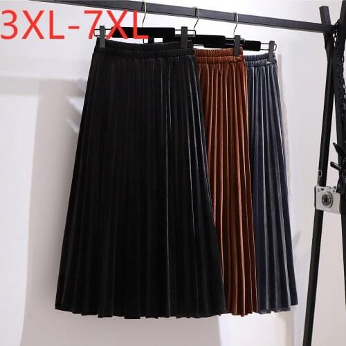 New Ladies Autumn Winter Plus Size Long Skirt For Women Large Casual Loose A-line Pleuche Pleated Skirts 3XL 4XL 5XL 6XL 7XL