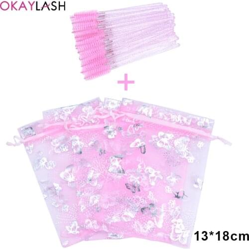 OKAYLASH 300/200/100/50 sets Pink Eyelash Bag Colorful Butterfly Eye Lashes Packaging Box Beauty Gift Baggies Wholesale