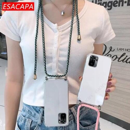Airbag Shockproof Soft TPU Phone Case For Redmi Note 10 Pro Lanyard Neck Strap Cord Rope Transparent Case For Redmi 10X 9A 9C