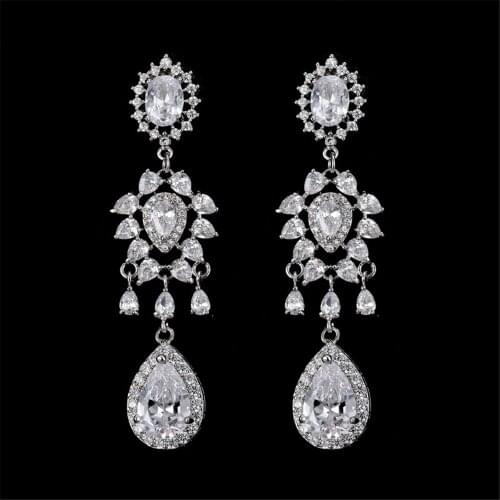 KSRA Korean Luxury Crystal Zircon Earrings For Women Romantic Crystal Cluster Drops Wedding Bridal Earrings Jewelry Ladies Gifts