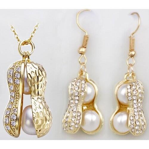 S036 Korean fashion Crystal Peanuts jewely sets Longevity fruit Necklace + Earrings Two-piece Set