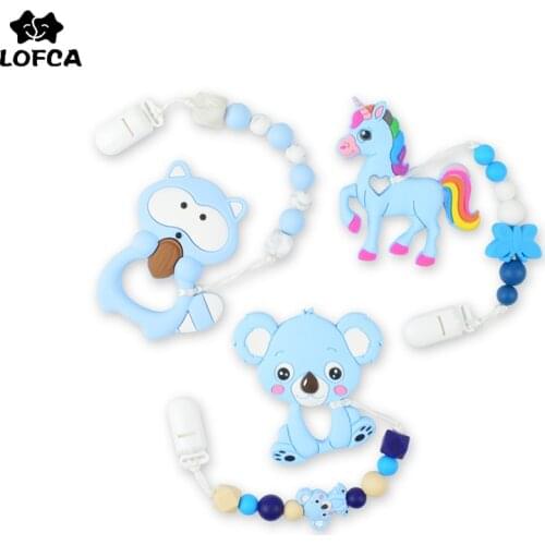 LOFCA Silicone Teether Animal Pacifier Clip Chain Baby Teether Pendant Nipple Holder Baby Teething Toy BPA Free Nursing Necklace