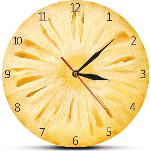 Pineapple Fruit Slice Bromeliad Contemporary Wall Clock Pineapple Printed Wall Clock Minimalist Wall Art Ananas Kitchen Décor