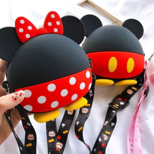 Anime Disney Mickey Mouse Dolls Bag Coin Purse Pink Mickey Mouse Storage Bag Cartoon Cute Silicone Bag For Baby Girls Gifts