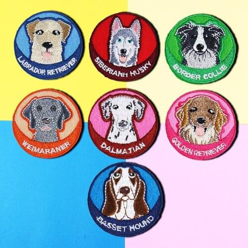 Round Border dog Patches Dog Pet Diy Stickers Iron on Clothes Heat Transfer Applique Embroidered Applications Cloth Fabric