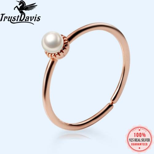 Trustdavis Genuine 925 Sterling Silver Fashion Sweet Small Pearl Adjustable Rings For Trend Women Wedding S925 Ring Gift DA978