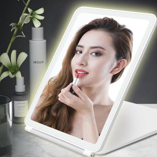 Smart Folding Makeup Mirrors Travel Makeup With LED Light Up Mirror USB Vanity Desktop Cosmetic Make Up Mirror Lady Girls Gifts