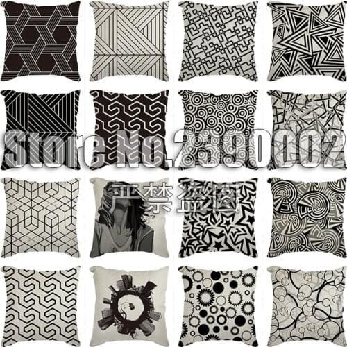 Vintage Cushion Cover Black Linen Geometry Sofa Pillow Cases Bedroom Home Decor Car Office Decorative Accessories Party