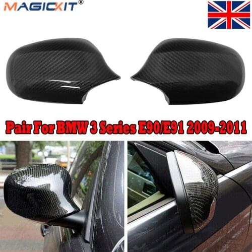 MagicKit Carbon Fiber Look 2pcs Mirror Cover For BMW 3 Series E90 E91 2009-2011 4Door Facelift Direct Car Replacement