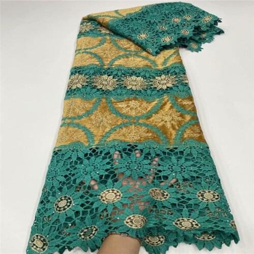 Newest African Lace Fabric Water soluble Cotton Lace Sewing With Stones High Quality Nigerian velvet Lace Fabric For Wedding Sew