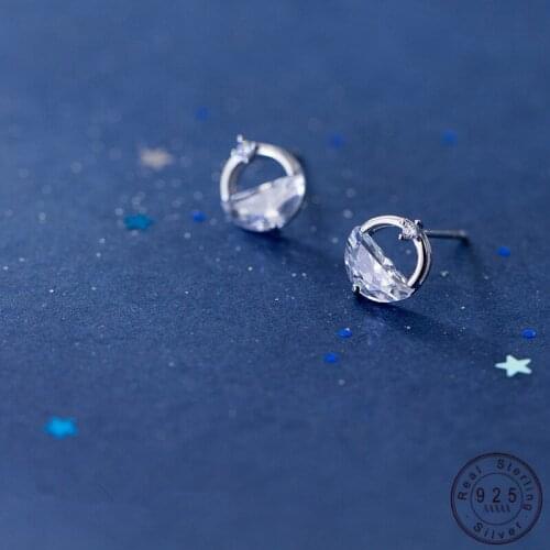 WANTME Creative Simple Real 100% 925 Sterling Silver Clear Spring Stud Earrings For Women Party AAA Crystal Zirconia Jewelry