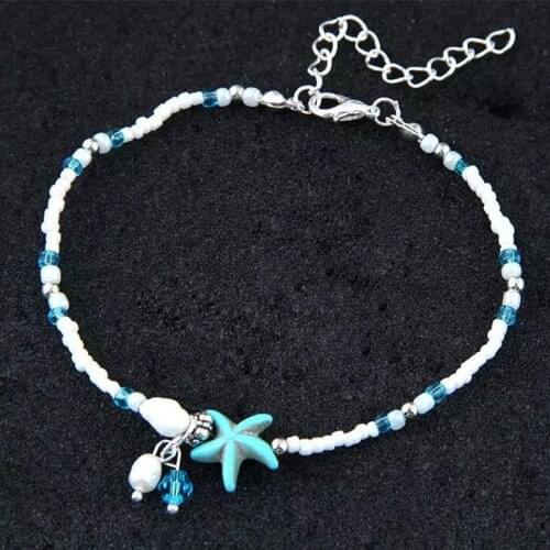 ZV1Pcs Fashion Handmade String Anklet For Women Girls Leg Bracelet Adjustable Link Jewelry Beaded Foot Rope Starfish Accessories