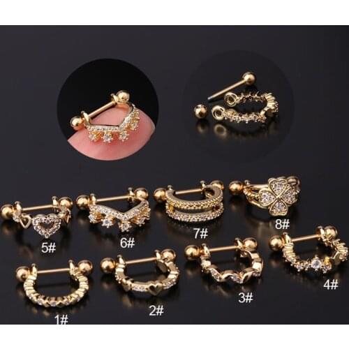 1pc Helix Earrings Ear Stud Ear Cuff Rook Woman Lobe Piercing Jewelry Stainless Steel Barbell Cz Hoop Ear Tragus Cartilage