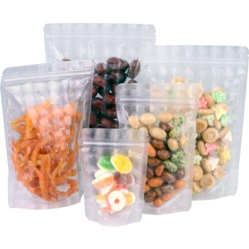 1000Pcs 3D Clear Plastic Stand Up Zip Lock Package Bag Recyclable Zipper Self Sealable Pouches Cookies Food Storage Bag