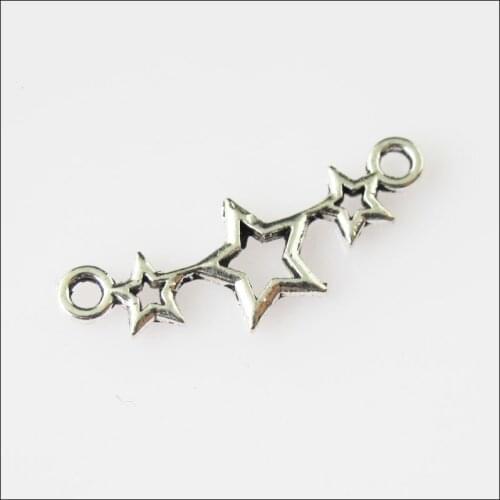40 New 3 Stars Connectors Tibetan Silver Tone Charms Pendants 9x25mm