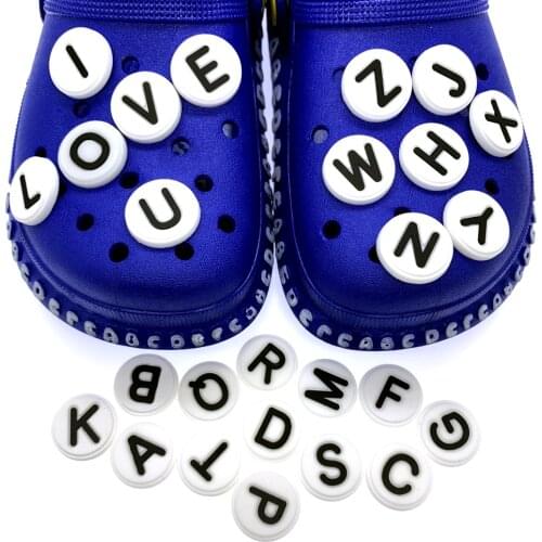 50PCS Wholesale Mix Alphabet Shoes Charms Croc JIBZ Circular Accessories DIY Letter Decoration For Wristband Kids Gifts