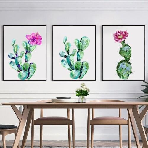 Watercolor Cactus Canvas Art Print And Poster , Tropical Green Plants Cactus Decor Canvas Painting Wall Picture Home Decoration