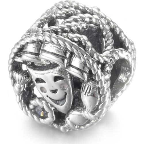 Authentic S925 Silver Bead DIY Jewelry Openwork Comedy & Tragedy Charm fit Lady Bracelet Bangle