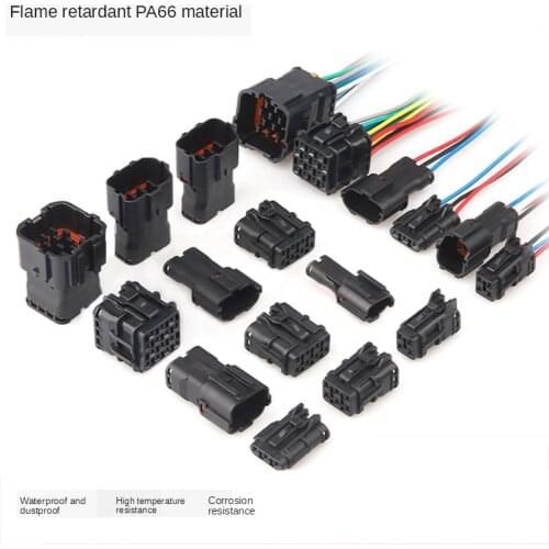 Car Waterproof Xenon Lamp Male and Female Connector Harness Plug 1 Hole 2P3 Core 4P 6P 8 Hole 14p Flame Retardant Nylon
