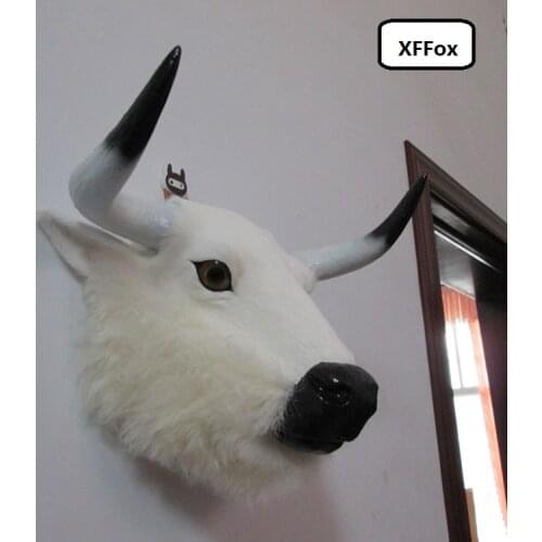Simulation cattle head model polyethylene&furs real life white cattle head wall pandent doll gift 34x36x23cm xf982