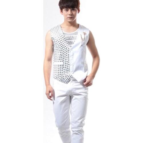 High Quality Nightclub Mirror Costume Waistcoat+Pant Suit Bar Singers Stage Sets Black/White Dj Costume Party Outfits BL2063
