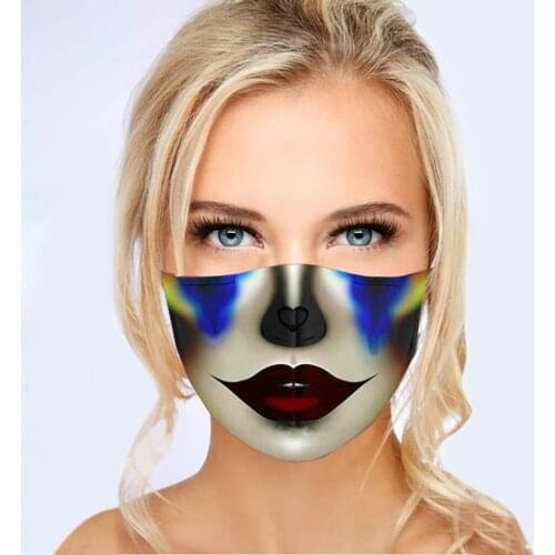 1pc Adlult Women Men Black Mask Washable Reusable Makeup Print Cloth Face Mask Adjustable Halloween Cosplay Face Mascarilla