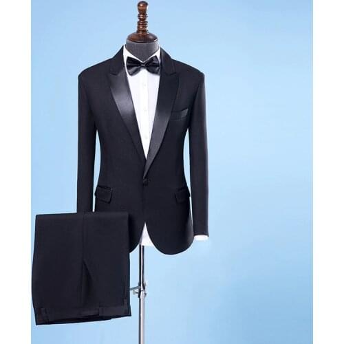 2019 Mens Slim Fit Wedding Suits Men Tailor Made Black Suits Male Wedding Performance Suits Shaw Collar 2 Pieces Set