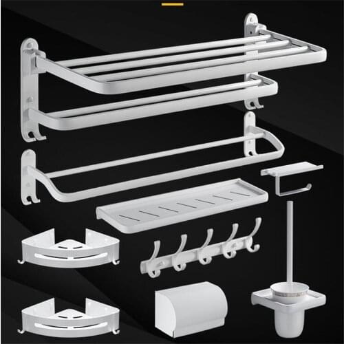Bathroom Accessories Set White Toilet Brush Holder,Corner Shelf Paper Holder,Towel Holder Aluminum bathroom Hardware set