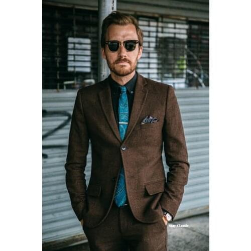 New Arrival Design Brown Tweed Men Suit Slim Fit 2 Piece Winter Tuxedo Custom Blazer Groom Prom Suit Terno Masculino Jacket+Pant