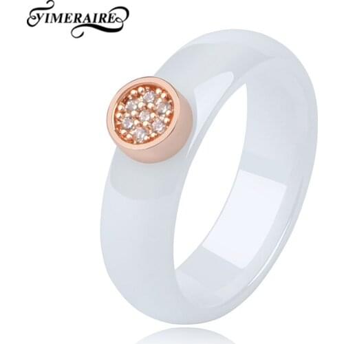 New 6mm Ceramic Rings Fashion Simple Design Round Crystal For Women Wedding Engagement Rings Black White Color Finger Gifts