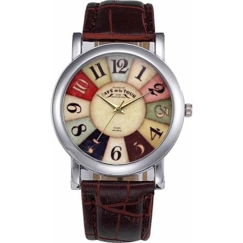 Wholesale Women Retro Digital Dial Leather Band Quartz Analog Wrist Watch Watches