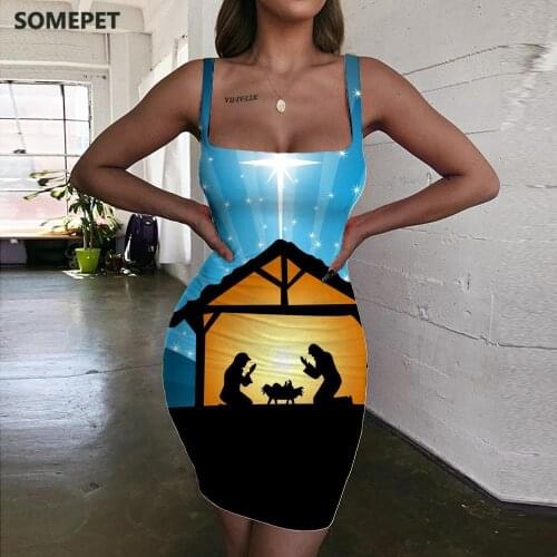 SOMEPET Christian Dresses Women Galaxy Vestido Sexy Animal Halter Sleeveless Tree Bodycon Dress Womens Clothing Summer Short