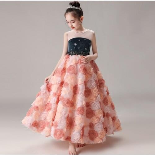 Flower Girl Dresses Illusion Sleeveless Appliques Crystal Beading Tulle Lace Luxury Princess Floor-Length Kids Party Gown H330