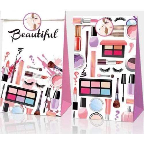 SPA Makeup Theme Gifts Candy Bags Happy Birthday Party Decorations with Stickers Thank You Paper Gifts Bags Kids Party Favors