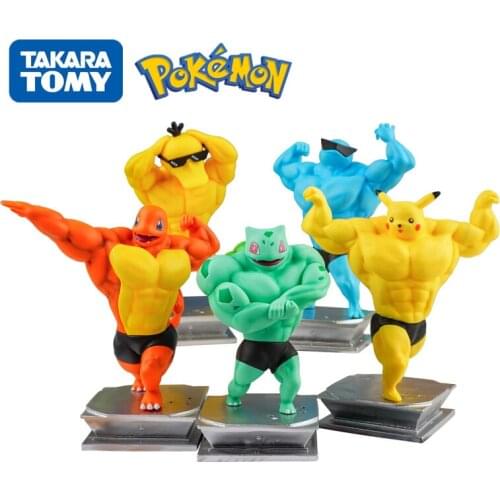 Pokemon 18cm Hand-made GK Fitness Muscle Man Pikachu Squirtle Charmander Bulbasaur Action Figure Funny Model Child Birthday Gift
