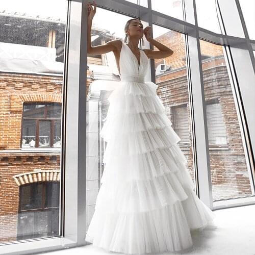 Robe De Mariage A-line Wedding Dress Off Shoulder V-neck Trouwjurk Pleated Brautkleid Beading Pearls Sexy Bridal Gowns Gelinlik