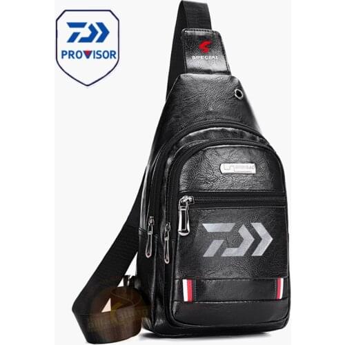 Daiwa Fishing Backpack Waterproof Fishing Lures Pu Bag Straps Fish Tackle Bag Fishing Chest Pack Multi-pocket Tackle Leather Bag