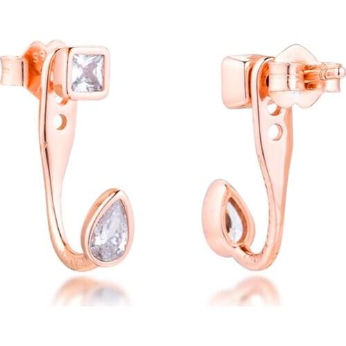 Geometric Shapes Rose Stud Earrings 100% 925 Sterling-Silver-Jewelry Free Shipping