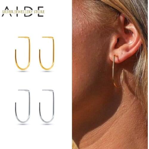 AIDE Minimalism U Shape Line Stud Earrings For Women Geometric Oval Piercing 925 Sterling Silver Earings Fine Jewelry brincos