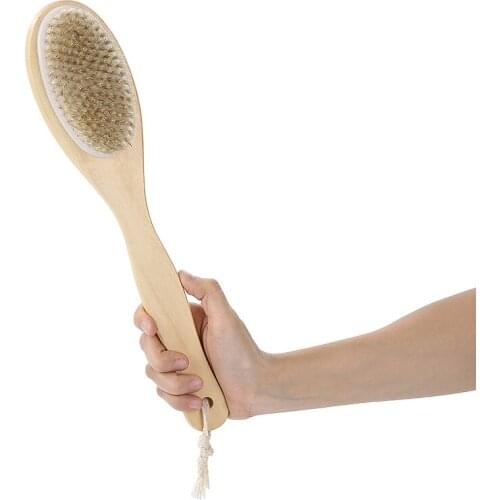 Bathing Back Rubbing Brush Boar Bristle Long Handle Body Massage Back Scrubber Bath Shower Brush For Back Scrubber