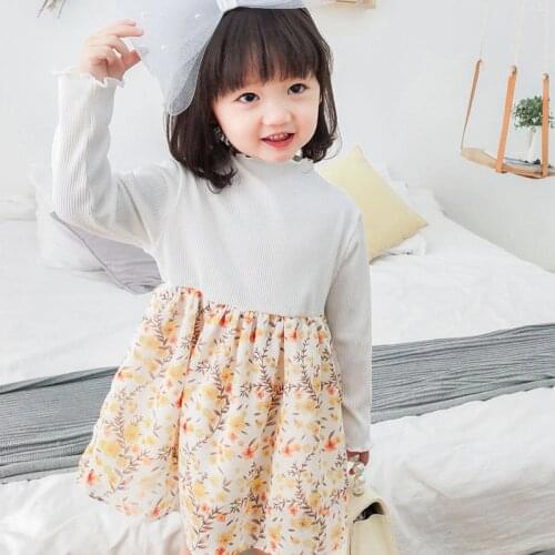 2020 Spring Summer Girls Dress Long Sleve Floral Chiffon Patchwork Dress Korea Girls Clothes RT842