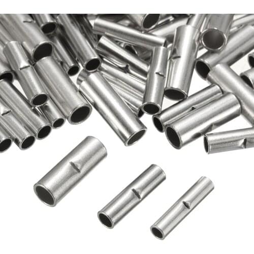 100PCS Butt Splice Connectors 10mm Copper 22-10AWG Tinned Splice Crimp Terminal Cord Pin End Uninsulation Terminators 0.5-6.0mm2