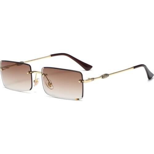 2021 Brown Frameless Square Sunglasses For Men Women New Fashion Rimless Small Metal Eyeglasses Gradient Lens Sun Glasses UV400